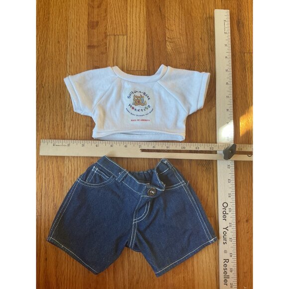 Build-A-Bear Workshop Mall Of America White Tee & Denim Shorts Outfit For Plush - Picture 3 of 5